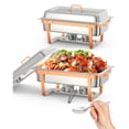 thumbnail image 1 of Ourlova Ensemble de 2 Plats Rectangulaires de 8 Qt en Acier Inoxydable Résistants aux Irritations avec Porte-Couvercles – Réchauffe-Buffets Or Rose (Services Alimentaires Inclus), 1 of 8