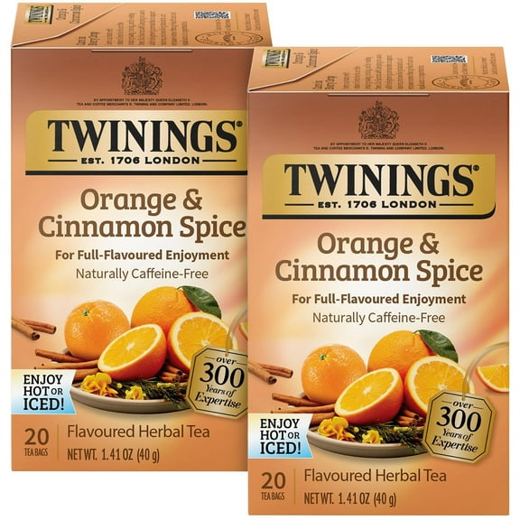 Twinings Orange & Cinnamon Spice Tea 2-Pack (20 Tea Bags Ea) – Naturally Caffeine-Free Sweet and Spicy Tea with Rooibos
