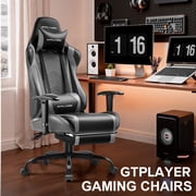 GTPLAYER Gaming Chair with Footrest PU Leather Office Chair with Adjustable Headrest, Gray