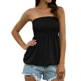 thumbnail image 4 of Women Elastic Strapless Pleated Tube Top Halter Twisted Plain Blouse Top, 4 of 6