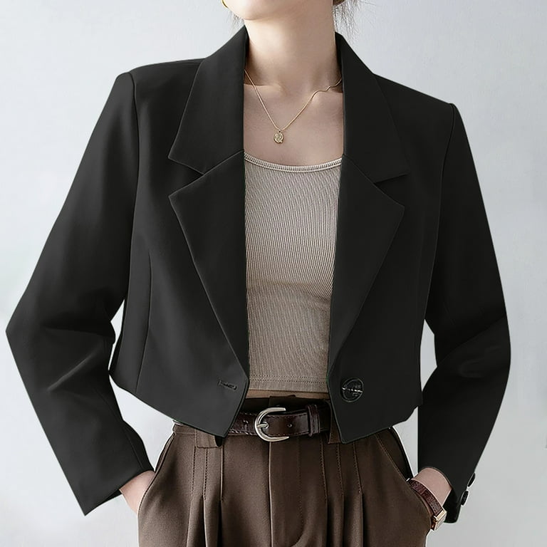 Women's Casual Office Cropped Blazer Long Sleeve Open Front One