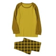 thumbnail image 6 of Mens 2 Piece Pajamas Set Comfy Loungewear Pjs Sleepwear Long Sleeve Crew Neck Top and Wide Leg Bottom Plaid Pants (S, Yellow), 6 of 7
