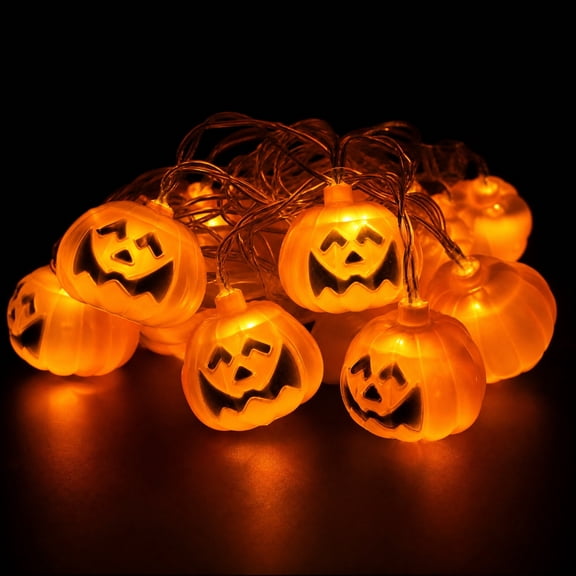 Halloween Pumpkin String Lights, Classic Jack‑O‑Lantern LED Fairy Lights, IP44 Waterproof Orange Pumpkin Face Decor Lights for Yard Mantel Indoor Outdoor Party