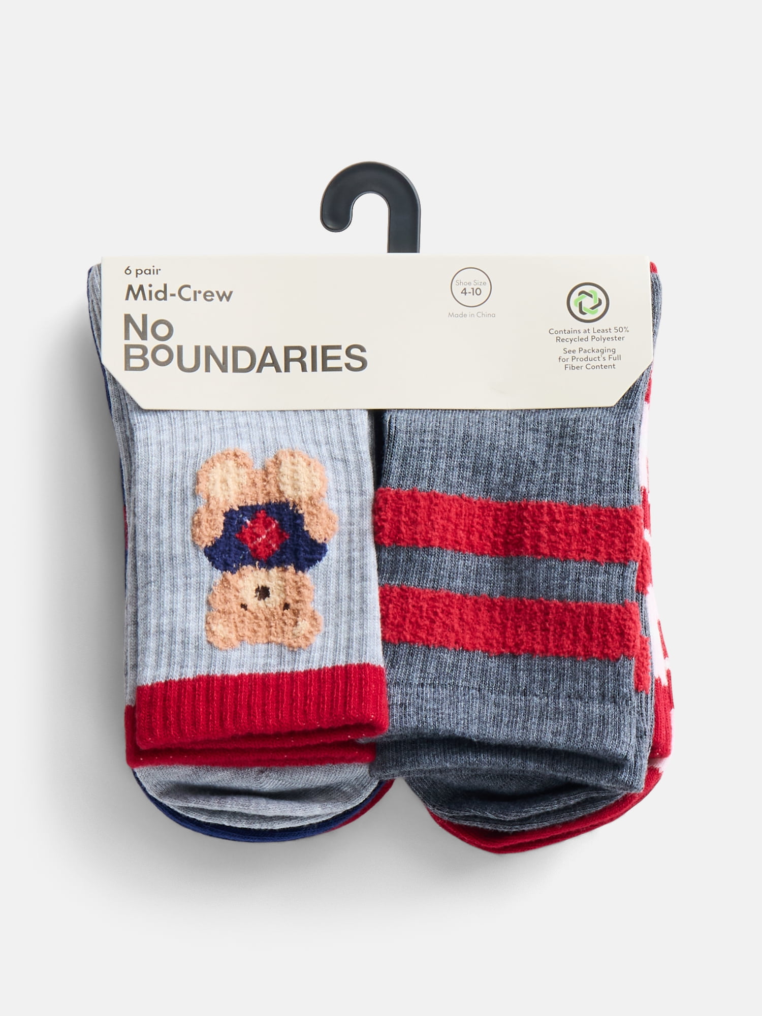 No Boundaries Women's Ribbed Mid Crew Socks, 6 Pack, Shoe Sizes 4-10