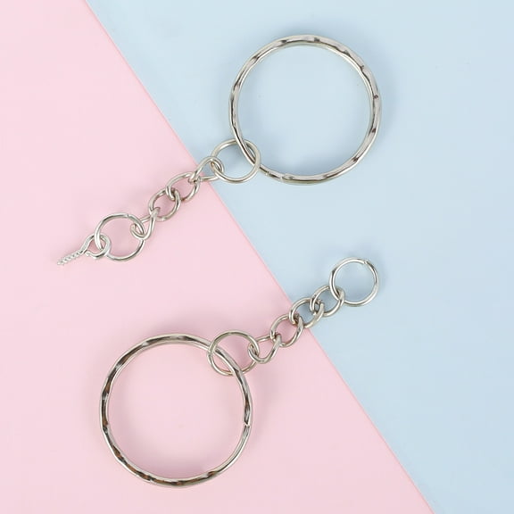 BUTORY 100Pcs Chain Keychain Rings 25mm Silver Key Chain Rings with Jump Rings & Screw Eye Pins for Organizing Keys Jewelry Making