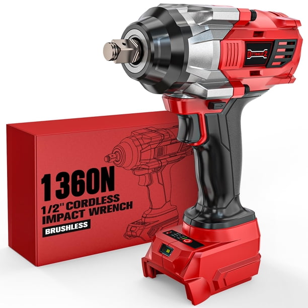 Llave de impacto inalámbrica DIYToolifz 1/2" 18V 1360 N.m de alto torque