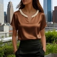 thumbnail image 1 of TaTaai Women's Loose Fit Summer Top Short Sleeve V-Neck Solid Color Pearl Accent Professional Office Casual Blouse Gift, 1 of 5