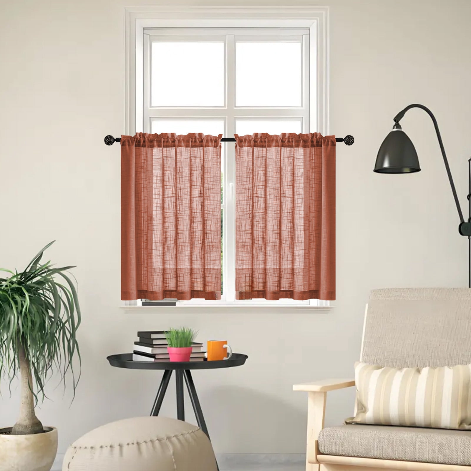 Swiftyle 6 Pcs Linen Bathroom Curtain Vintage Style Semi-Transparent Privacy Window Treatment for Kitchen Decor
