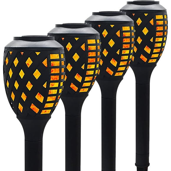 SHIJIU-Solar Tiki Torches with Flickering Flame - Tiki Decor with Solar Powered Garden Lights, 4 Pack - Solar Tiki Torches for Outside, Garden Decor, Patio, Yard, IP65 Waterproof Tiki Torches - Auto