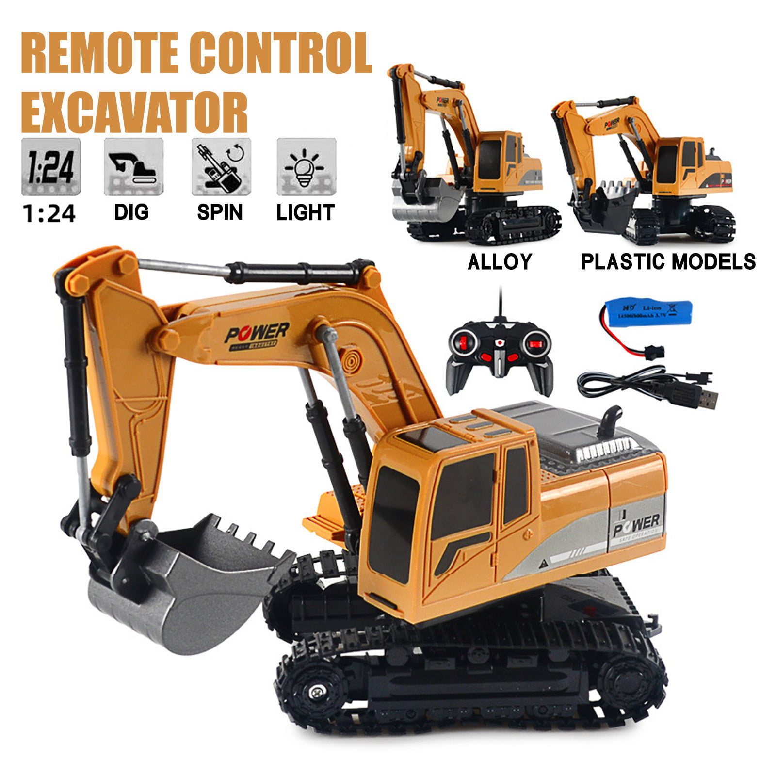 1/14 2.4Ghz Radio Controlled Truck Electric Tractor Engineering RC Car InKach Remote Control Excavators for Boys Alloy Grab Wood Excavator Loader Toys