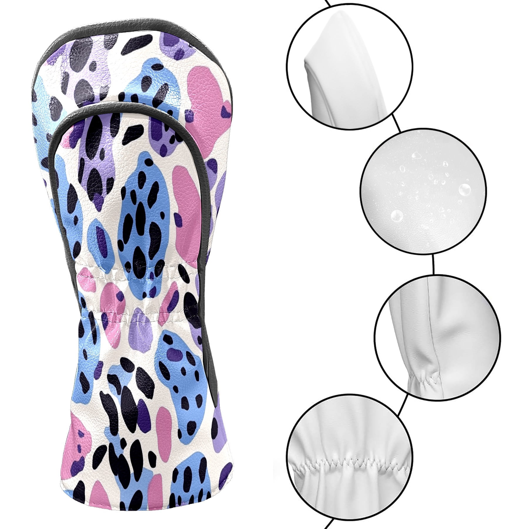 Golf Club Covers PU Leather Waterproof Head Covers for Fairway Woods Hybrids Colorful Leopard Print