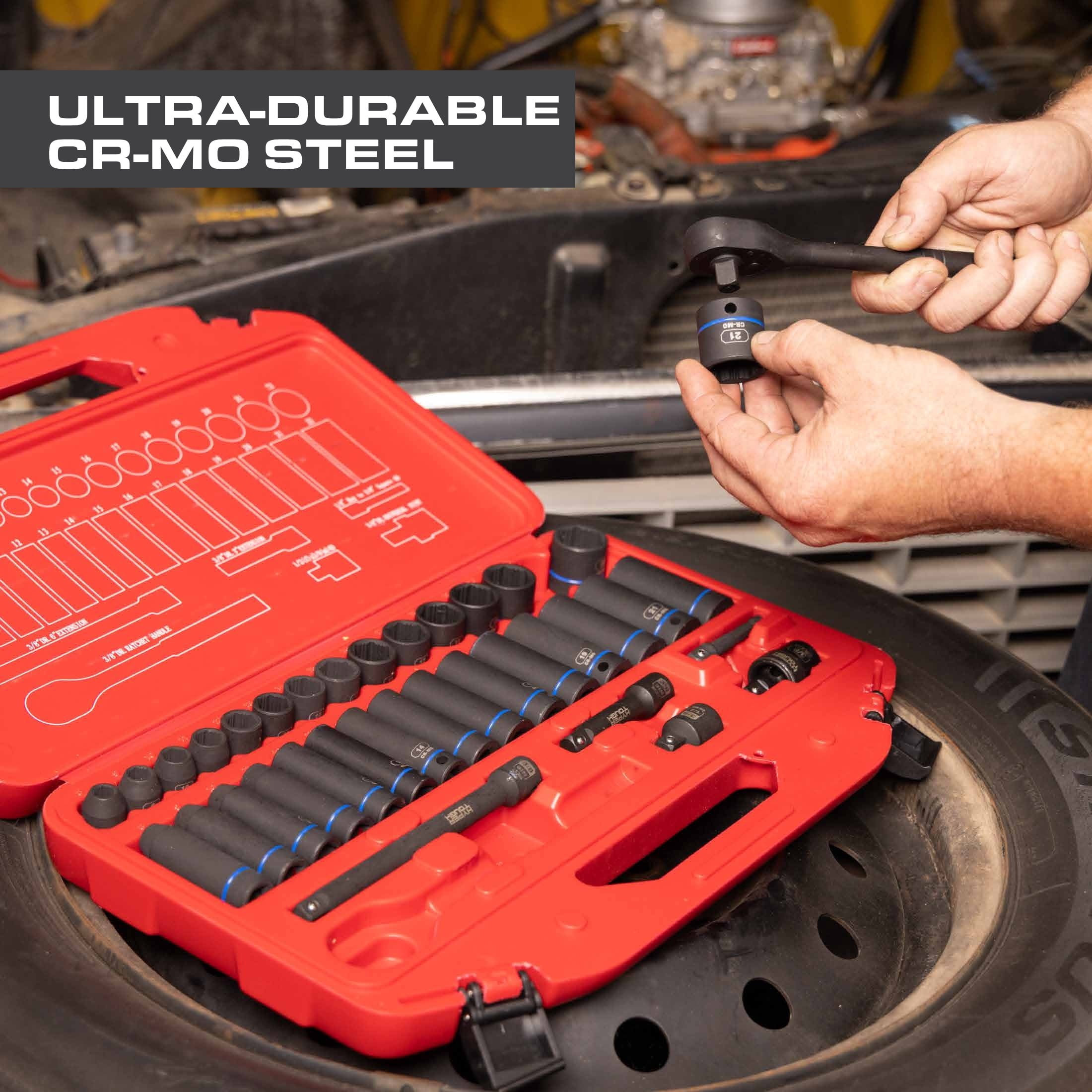Hyper Tough 36-Piece 3/8 in Drive Metric CRMO Impact Socket Set