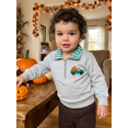 thumbnail image 5 of RUINIXCW Toddler Baby Boy Girl Halloween Sweatshirt Outfit Infant Fall Winter Clothes Embroidery Plaid Lapel Half Zipper Long Sleeve Pullover Tops, 5 of 9