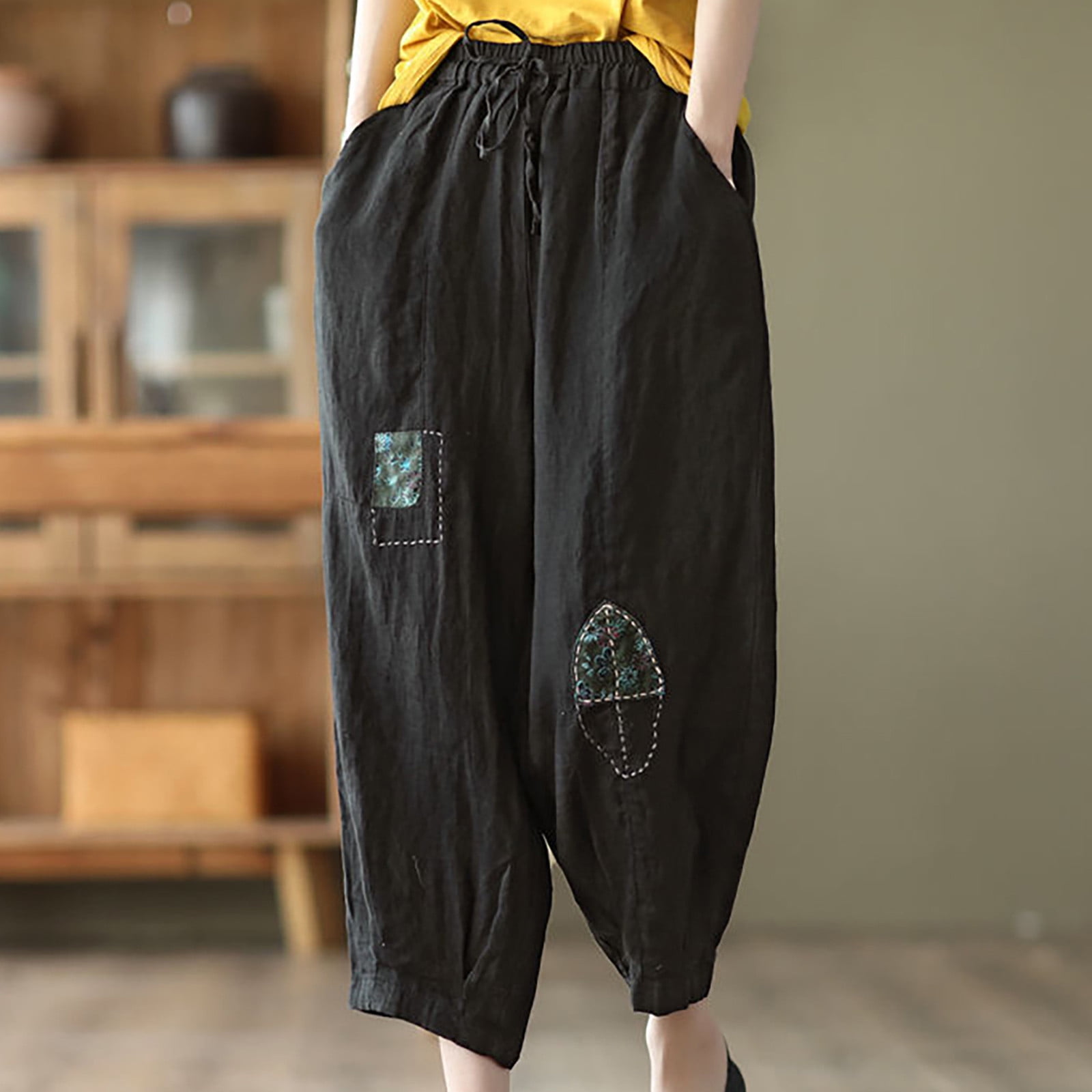 SELONE Linen Pants for Women Petite Vintage Baggy Casual Summer Long