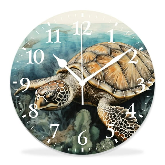 14 Inch Wall Clock Battery Operated Silent Clock Decorative for Office, Kitchen, Outdoor, Living Room，Vintage Turtle Ocean Lovely
