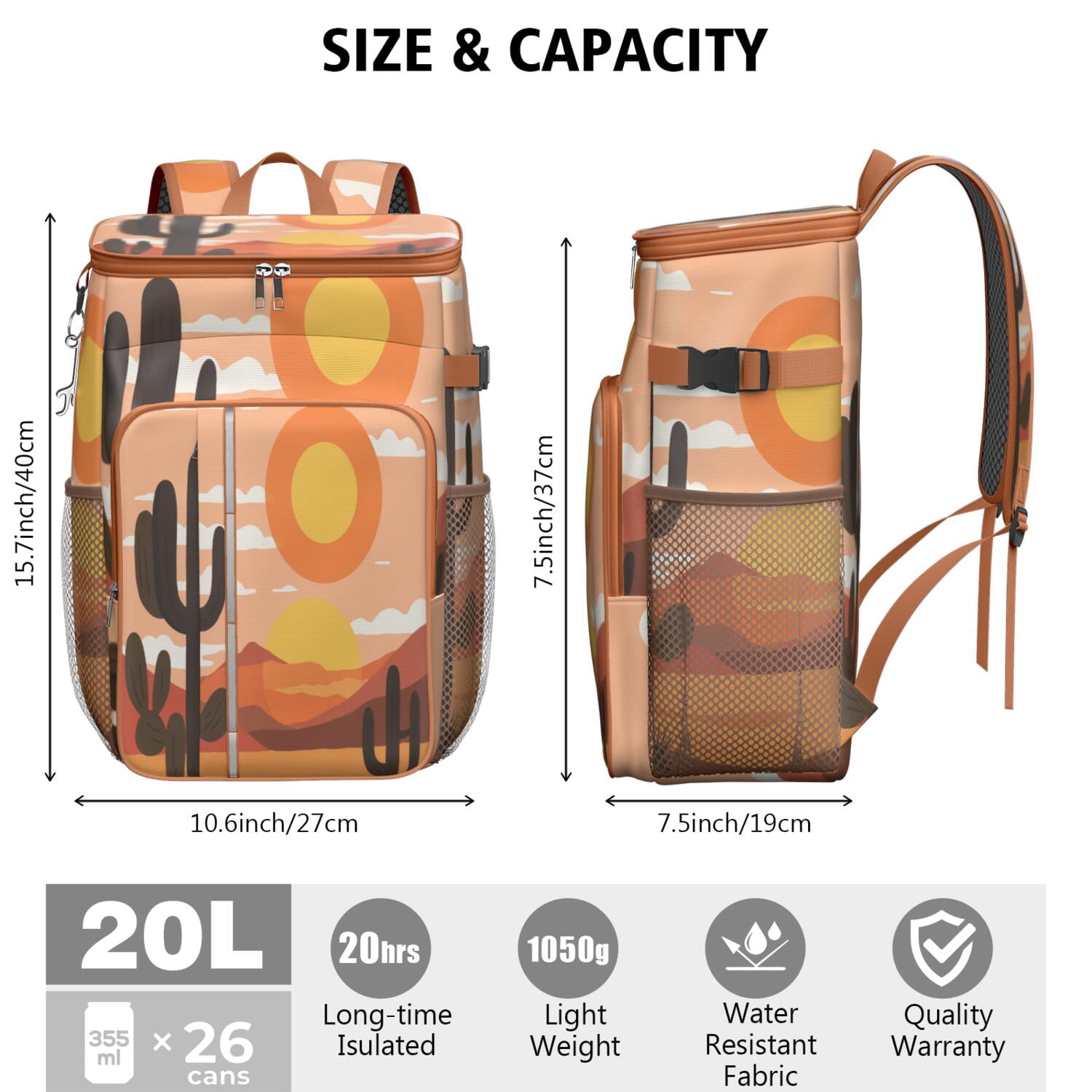 Cactus Desert Cooler Backpack Insulated Waterproof Leak Proof Backpack Cooler Lightweight Lunch Picnic Camping Backpack Cooler for Men Women