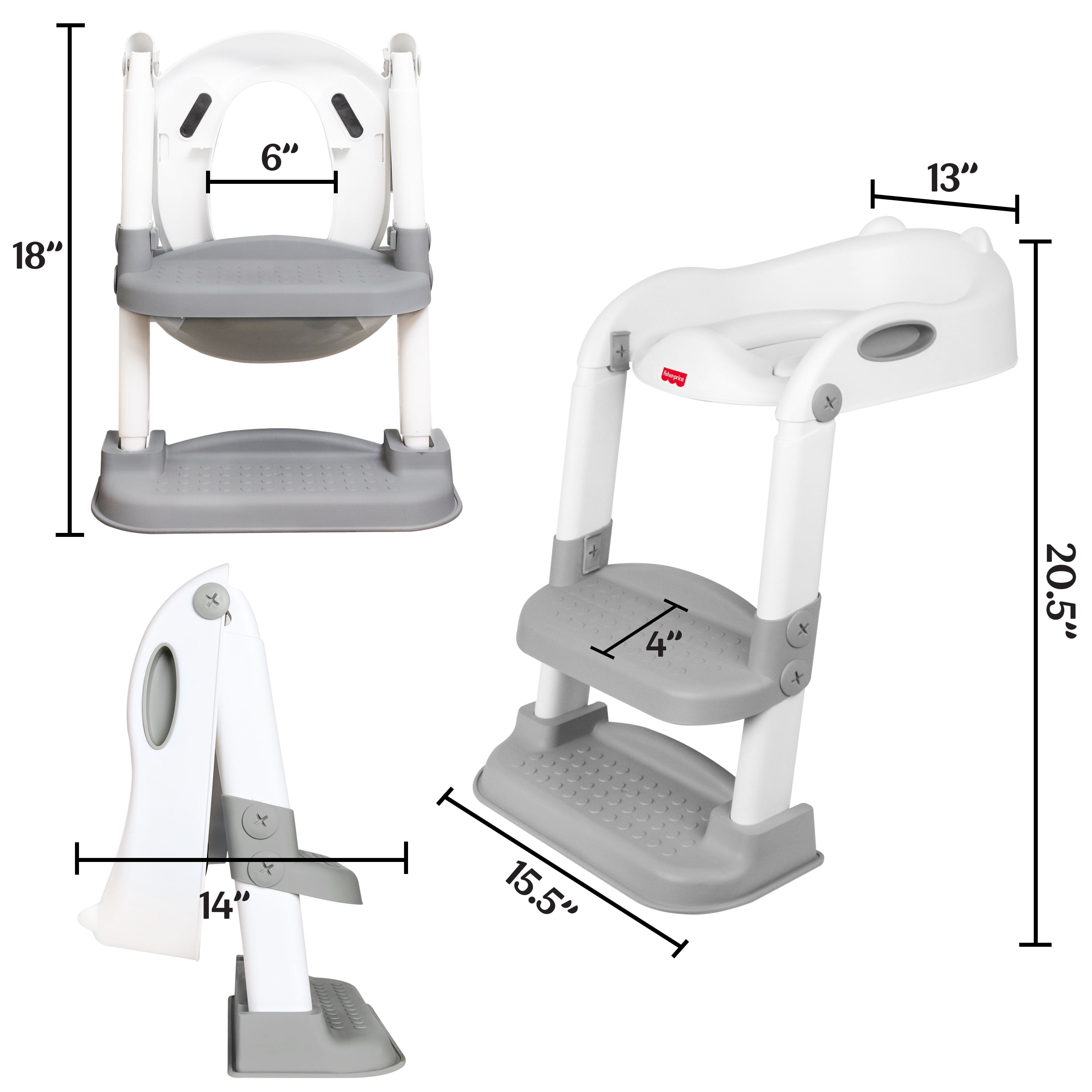 Fisher-Price™ Potty Training Seat with Step Stool Ladder, 2-in-1 Potty Training Toilet for Toddlers with Splash Guard, Anti-Slip Pads, Cushioned Seat (Gray), Children 18M and Up