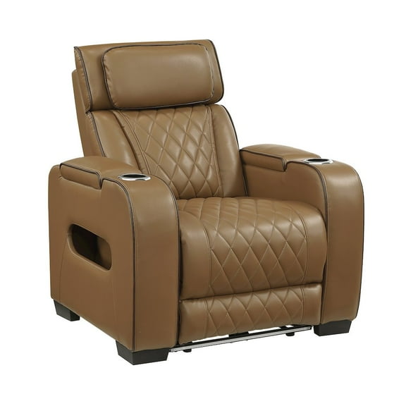 Lexicon Fairway Faux Leather Power Reclining Chair with Power Headrest in Brown
