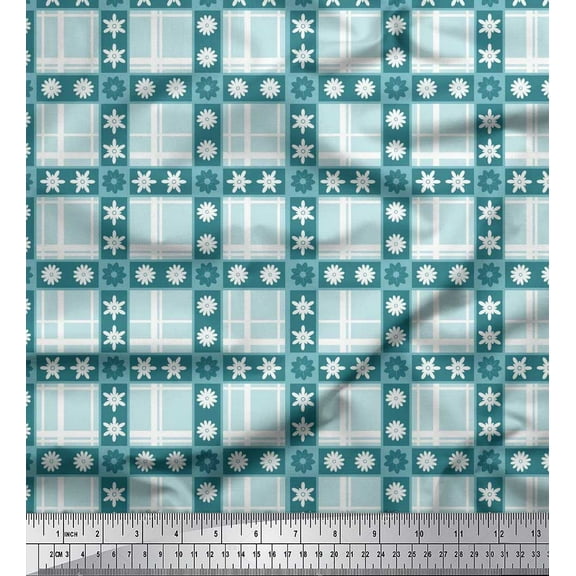 Soimoi Velvet Fabric Floral & Plaid Check Printed Fabric 1 Yard 58 Inch Wide