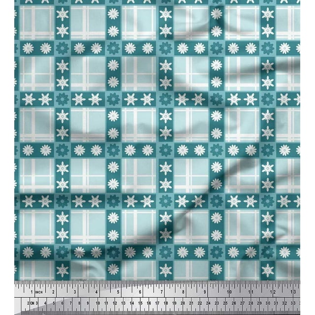 Soimoi Polyester Crepe Fabric Floral & Plaid Check Printed Craft Fabric by The Yard 42 Inch Wide