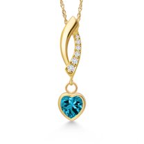 Gem Stone King 14K Yellow Gold London Blue Topaz and Lab Grown Diamond Pendant Necklace for Women | 0.58 Cttw | Gemstone November Birthstone | Heart Shape 5MM | With 18 inch Chain