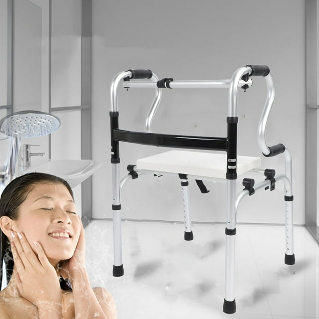 Déambulateur Pliable avec, Déambulateur pour Aînés Hauteur Réglable Alliage d'Aluminium PVC Bras Souples Capacité de Poids 396,8 Lb pour Adultes pour Douche