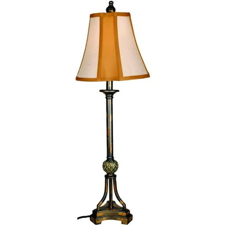 33" Brushed Brown Buffet Lamp with Cinnamon and Tan Scalloped Fabric Shade