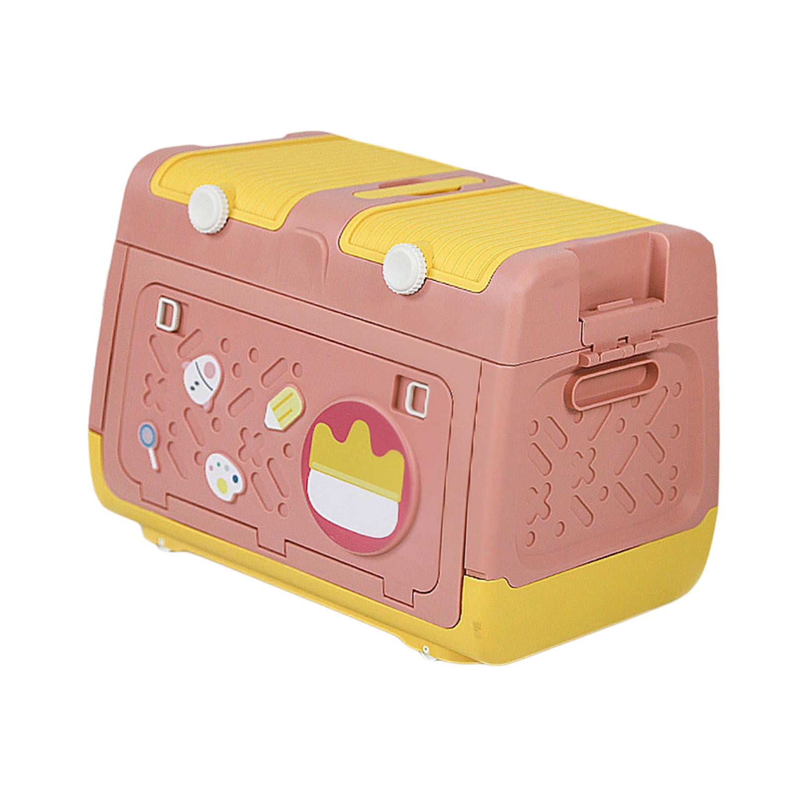 Fiocias Stackable Toy Storage Box with Wheels Organizer Bin Storage Case and Handles for Pink