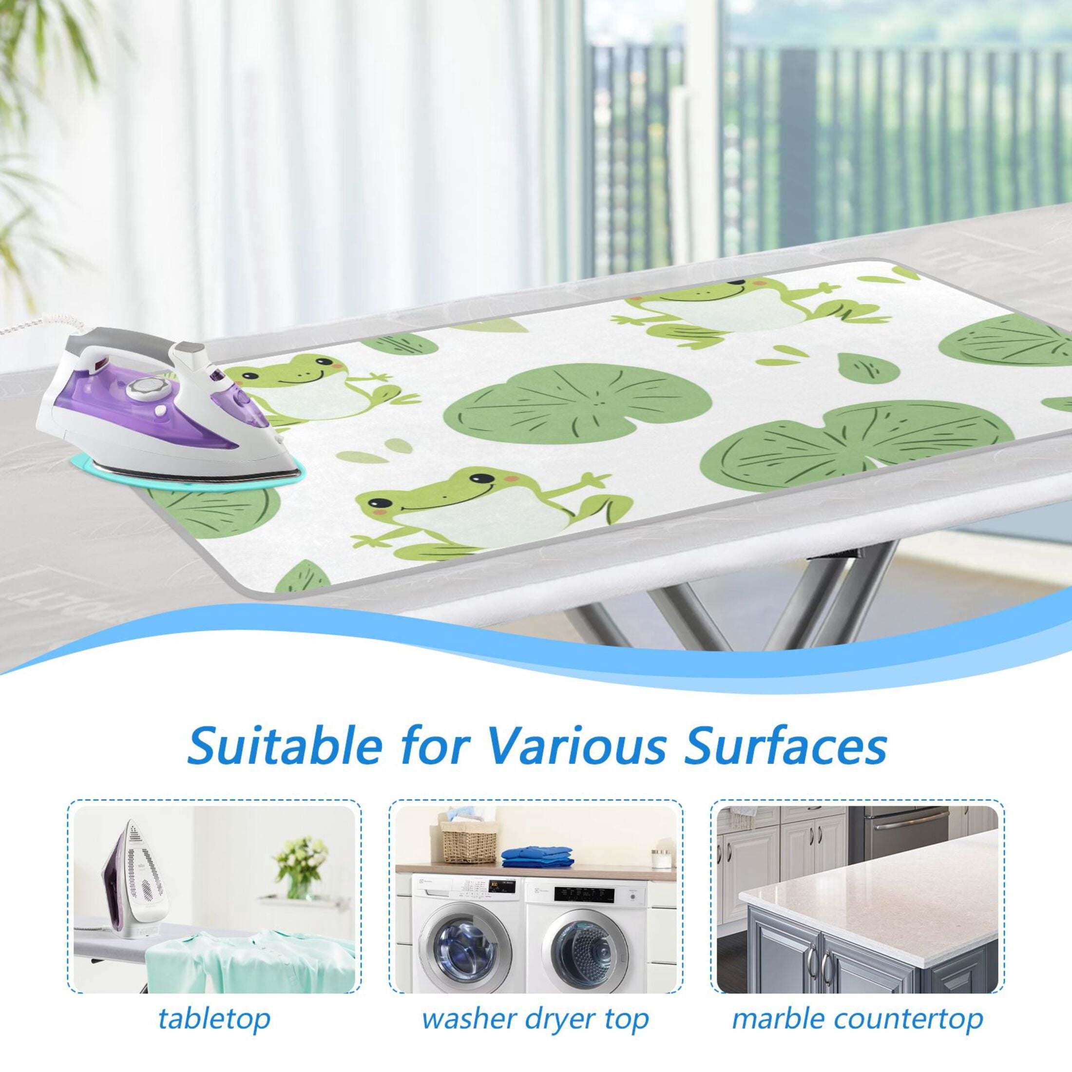 Frogs Leaves Green Hearts Ironing Mat Blanket Portable Travel Ironing Pad Heat Resistant Pad 47.2" x 27.6”