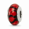 thumbnail image 1 of Fancy Bead White Sterling Silver Glass 13.64 mm 7.27 Reflections Red Black Hand-Blown Bead, 1 of 3