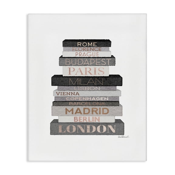 Stupell Industries Art Deco Fashion Designer Bookstack Grey Black Watercolor Canvas Art, 16 x 20, by Amanda Greenwood