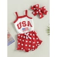 thumbnail image 4 of 4th of July Baby Girl Outfits 3M 6M 12M 18M Sleeveless USA Print  Romper Ruffle Stars Print Shorts Set My First 4th of July, 4 of 10