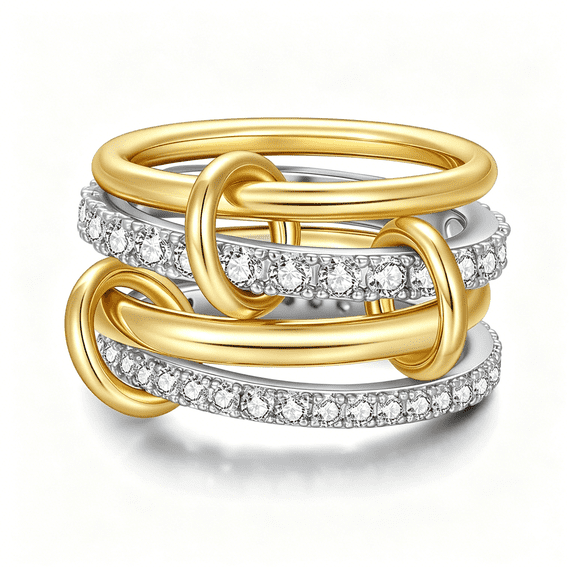 DESIGNICE Stackable Gold Rings 18K Gold Plated Interlocking Ring Stack Set Gold Silver Mixed Metal Statement Rings Waterproof Dainty Cubic Zirconia Cz Fashion Connected Band Thumb Ring Size 4-11