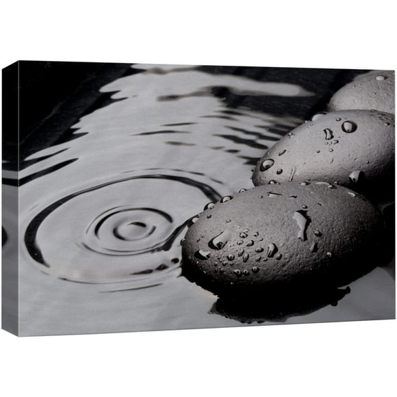 wall26 Impression sur Toile Art Mural Roches Noires avec Ondulations dans l'Eau Photographie Florale Nature Réalisme Bohème Paysage Relax/calme Cool pour Salon, Chambre, Bureau - 12"x18 Pouces
