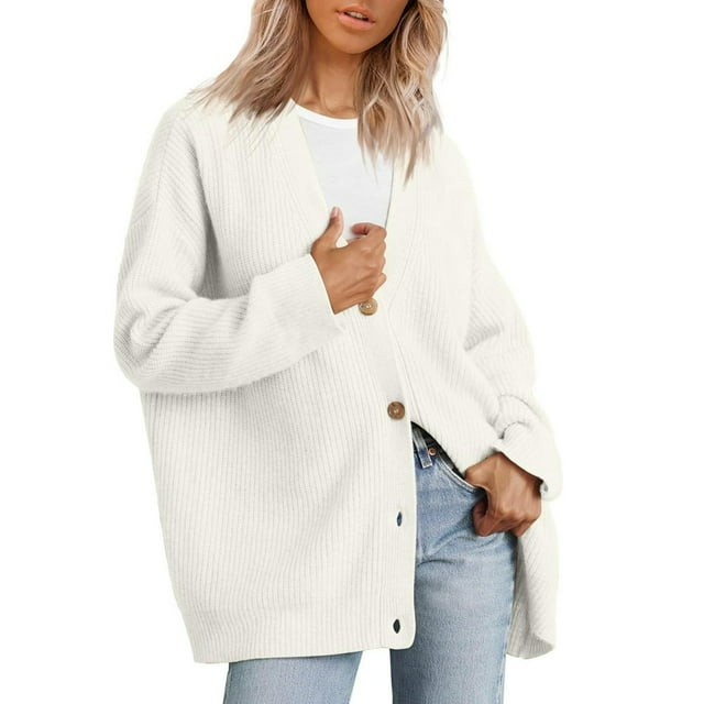 Cardigans pour Femmes 2023 Automne à devant Ouvert, Surdimensionnés, à Boutons, Col en V, Coupe Ample, Tricot Doux