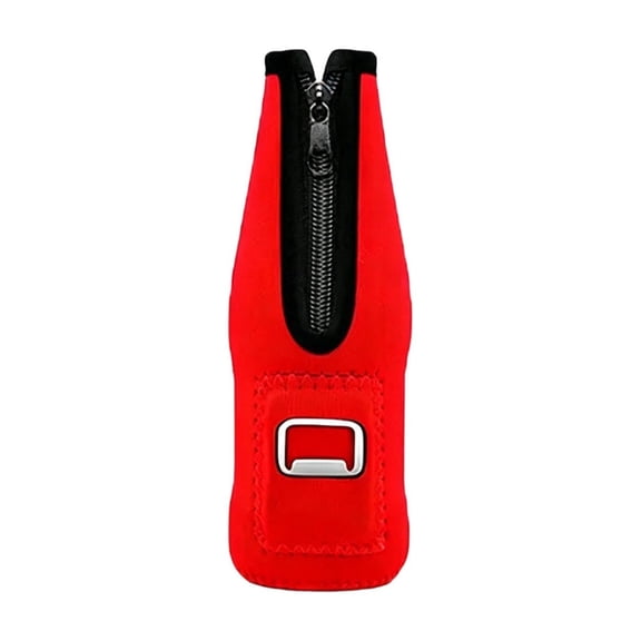 Neoprene Beer Bottle Cooler Sleeve with Built - in Opener – Insulated and Zippered Cover for Standard 330ml Beer Bottles – Perfect for Outdoor Parties, Camping, and Beach Use,Red