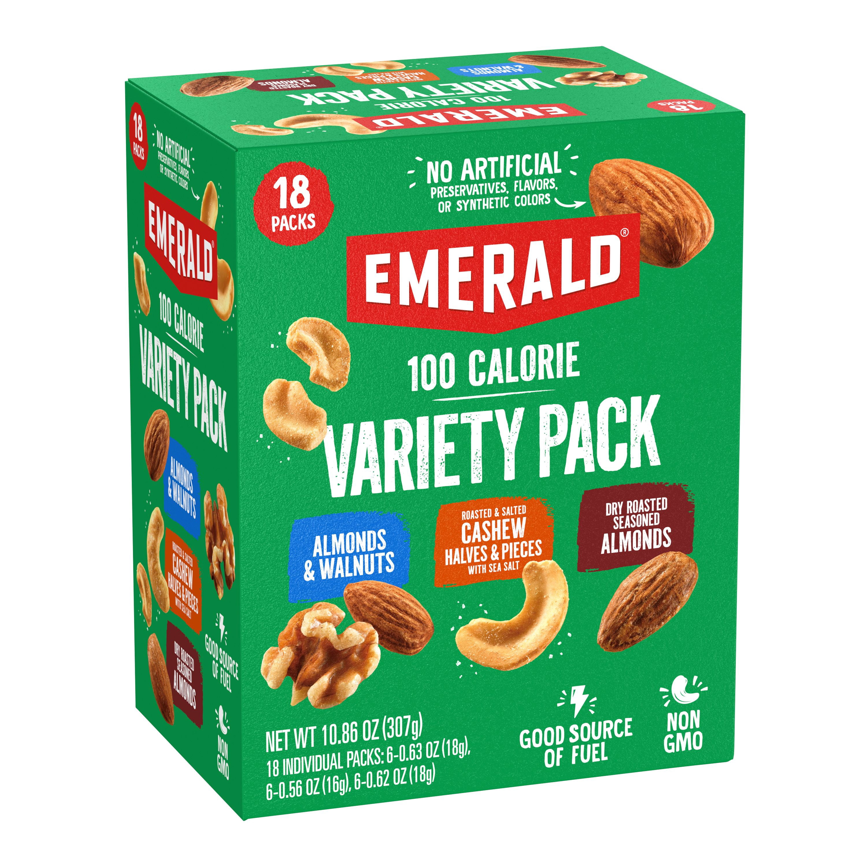Emerald Nuts Variety Pack, 100 Calorie Almonds, Walnuts, Cashews, 18 Count (Pack of 2)