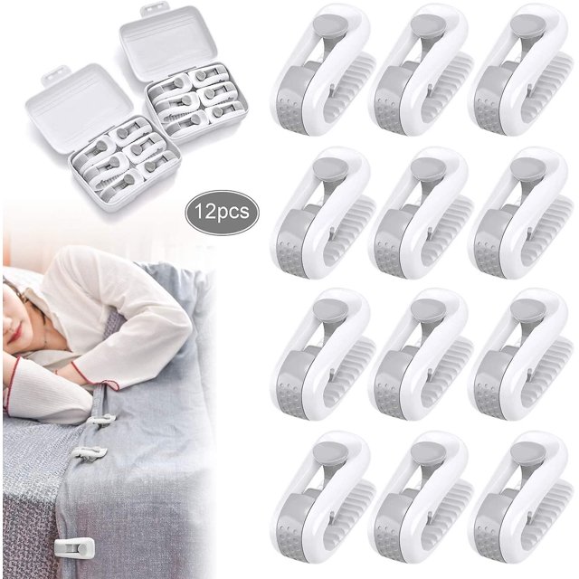 12 piezas de pinzas para fundas de edredón, pinzas para sábanas, pinzas de fijación antideslizantes sin aguja, accesorios de cama blancos
