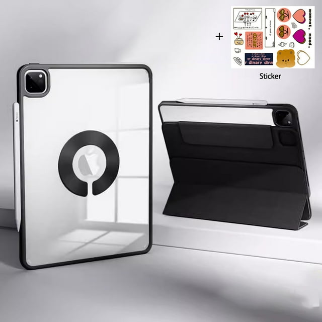 Tablet Stand Protection Clip with Case for iPad Pro 12.9 M2 Cover for 2022 9th Air 5 Tri-fold Magnet Back with Sticker for 11" Black S iPad 10.2 9th 2021