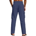 thumbnail image 4 of Mens Loose Fit Linen Pants - Summer Lightweight Elastic Drawstring Waist Casual Cargo Trousers with Pockets Blue M, 4 of 4