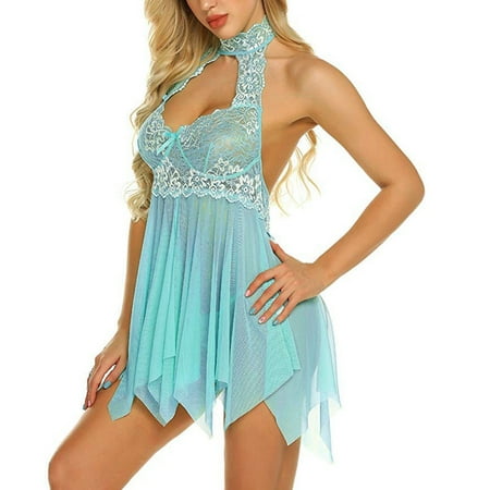 GZWYHT Nightgowns for Women Clearance Women S Sleepwear Women Lace Sleepwear Underwear Gauze Halter Nightgown Sexy Lingerie Dress Lingerie for Women Babydoll Lingerie  Green S