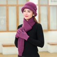 thumbnail image 3 of Conjunto de bufanda y sombrero de mamá para mujer, conjunto de bufanda de piel de terciopelo, gorro de cubo de punto cálido, flores elegantes, invierno, nuevo, 3 of 3