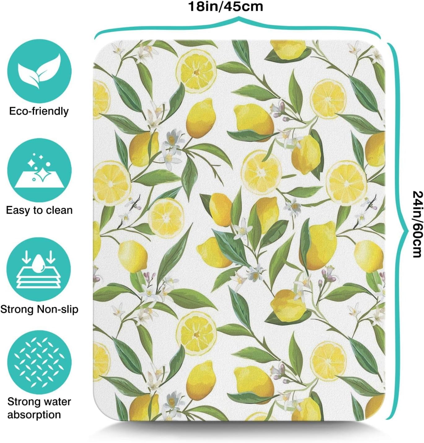 Washable Rubber Lemon Dish Drying Mats For Kitchen Counter Home Large Coffee Bar Pad Accessories And Decor For Utensils Stemware (18''''x24'''')