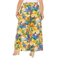 thumbnail image 4 of DARING DIVA Women's Plus Boho Floral Palazzo Trousers Pants 1X Yellow Orange, 4 of 6