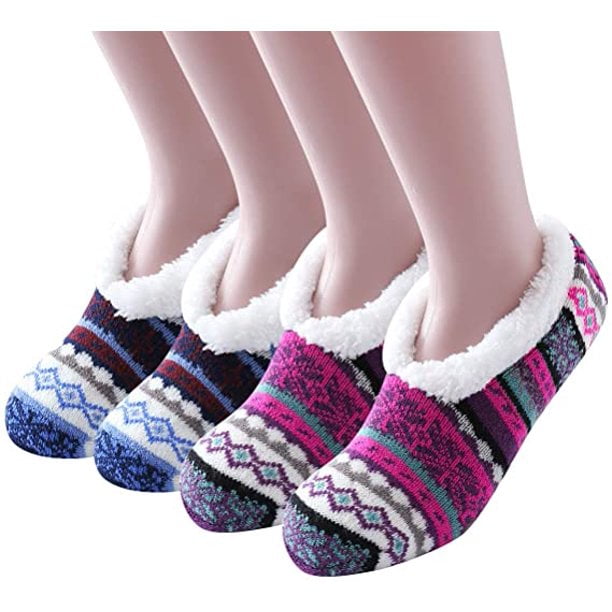 Calcetines de invierno para mujer, suaves, gruesos, cálidos, acogedores, con forro polar, navideños, calcetines térmicos de doble capa, tobillo, azul marino + rosa roja oso de fresa Electrónica