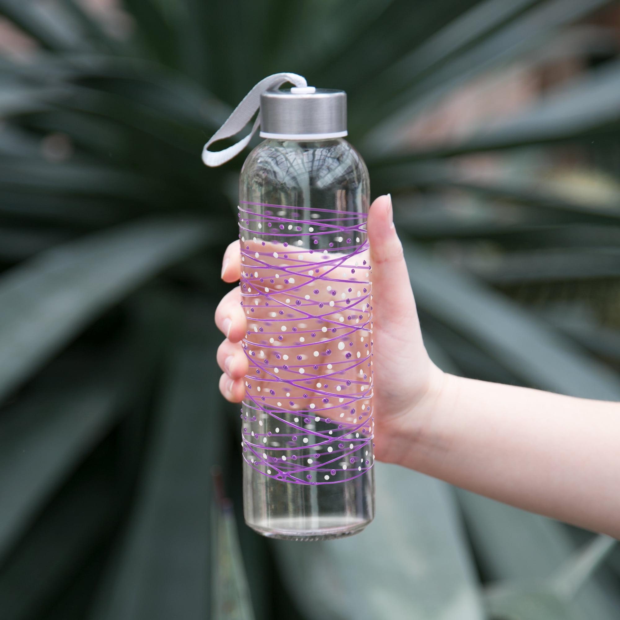 Purple Tangle - 16.5 oz Hand Decorated Glass Water Bottle
