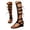 Black, variant on Women Knee High Lace up Flat Boots Fringe Sexy Flat Lace up Gladiator Sandals Cut out Strappy Summer Leather Shoes Khaki Size 6