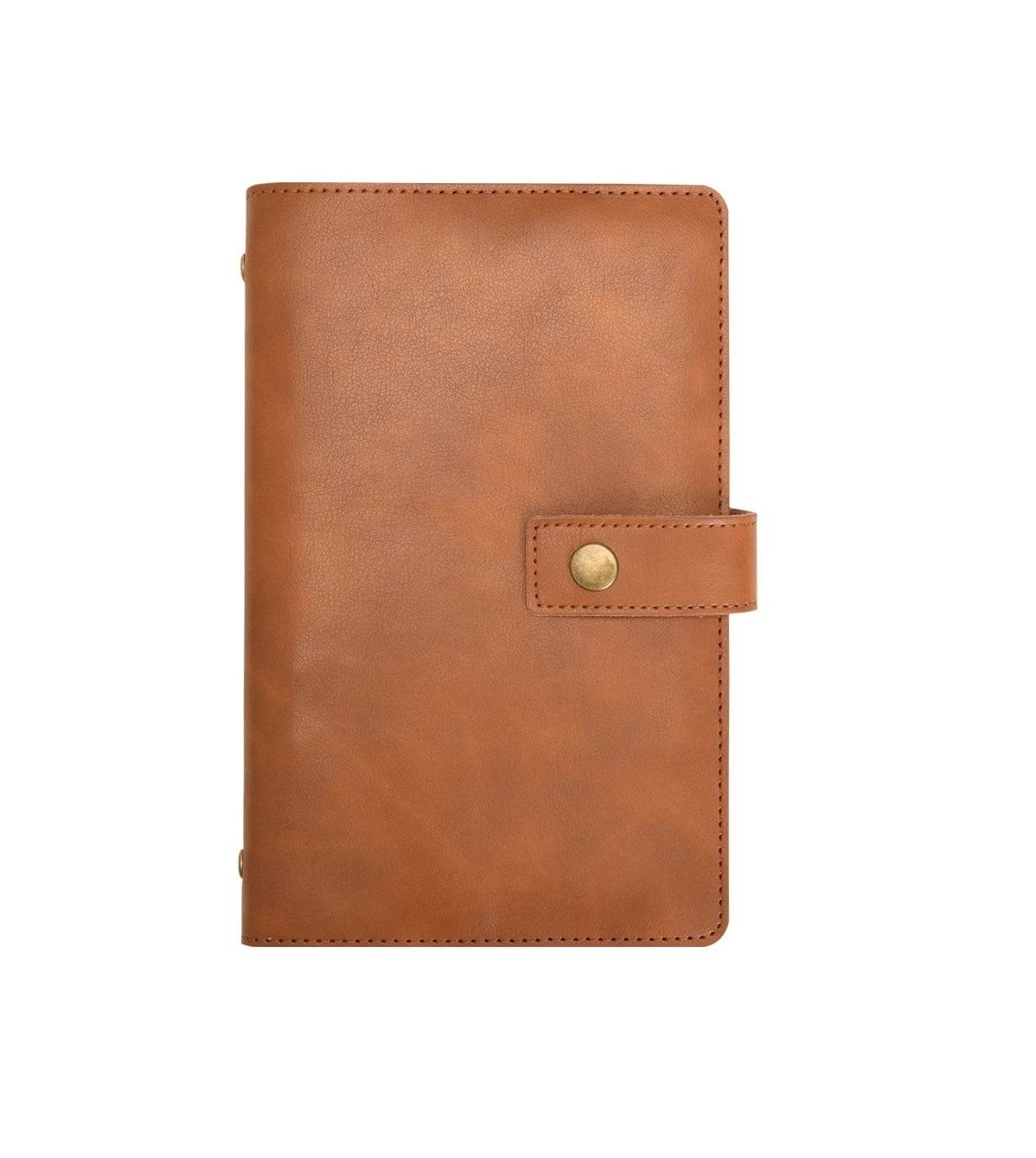 Wonderpool A6 Leather Journal Refillable Notebook Spiral Diary Binder Portfolio - Dotted Paper & Inner Pockets Organizer (Brown, A6)