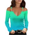 thumbnail image 1 of Birdeem Womens Ladies V Neck Casual Gradient Color T-Shirts Long Sleeve Pullover Blouse Tops, 1 of 1