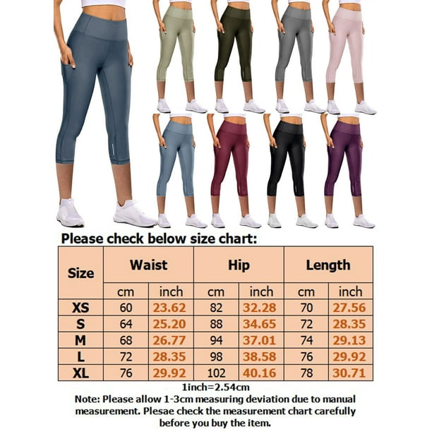MAWCLOS Women Leggings High Waist Yoga Pants Pockets Bottoms Skinny Sport Solid  Color Capris Green XS 